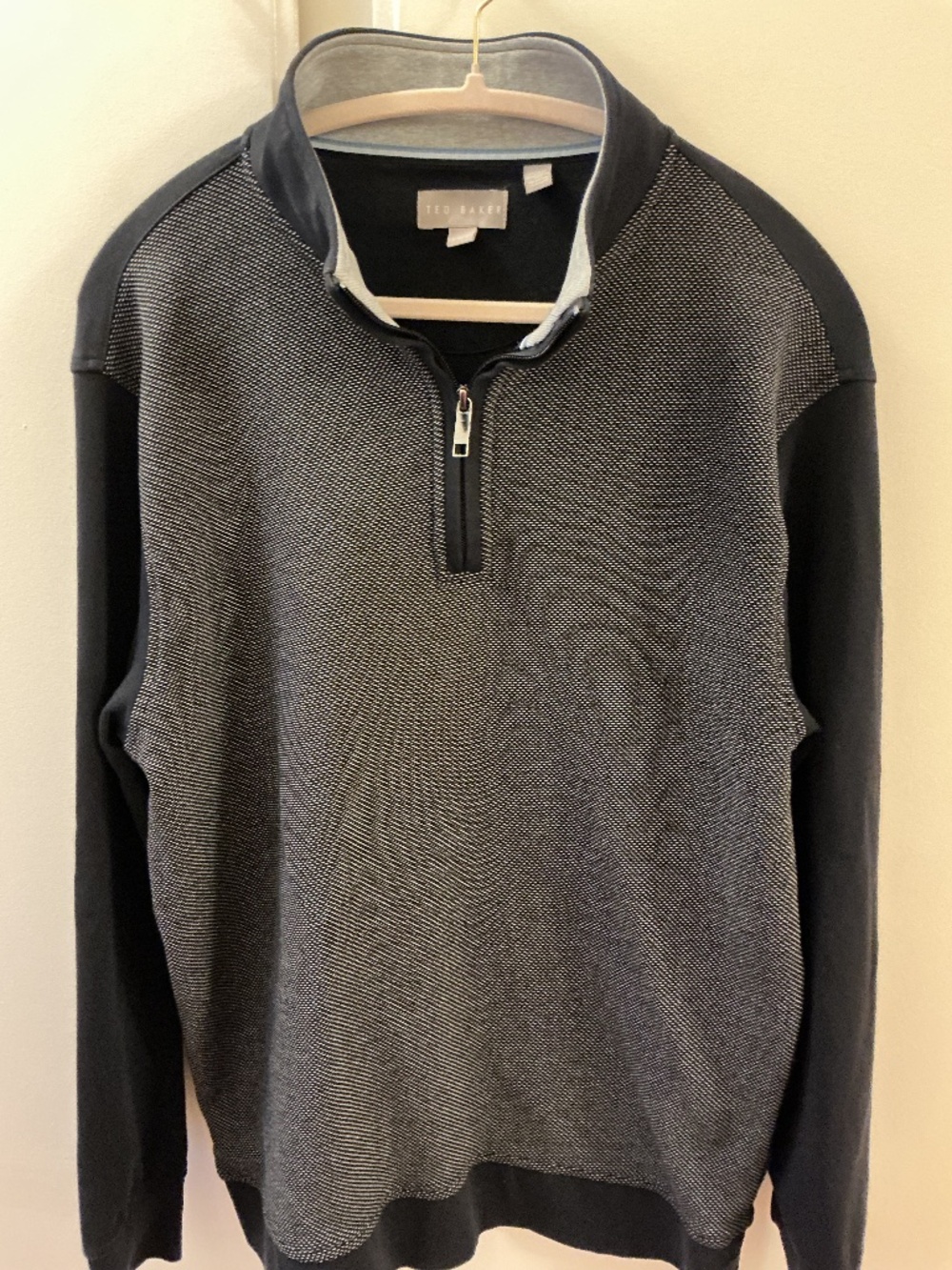 Ted Baker London Men's Quarter-Zip Pullover — Black/Grey Textured — Size L